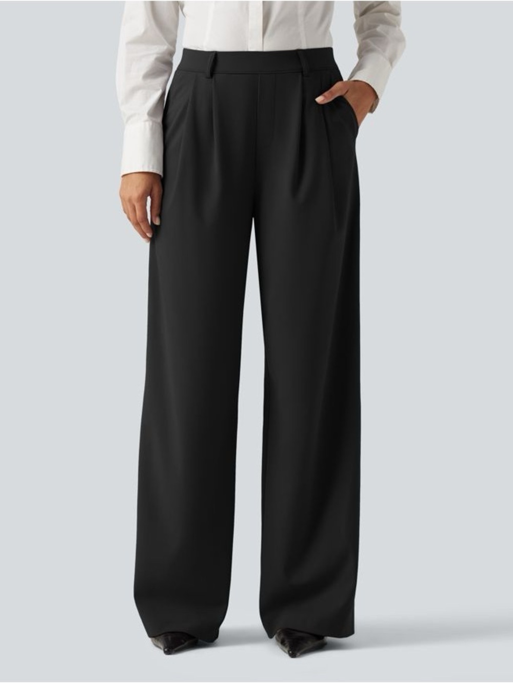 Halara Flex DayStretch High Waisted Pleated Wide Leg Work Pants Black Women’s XL
